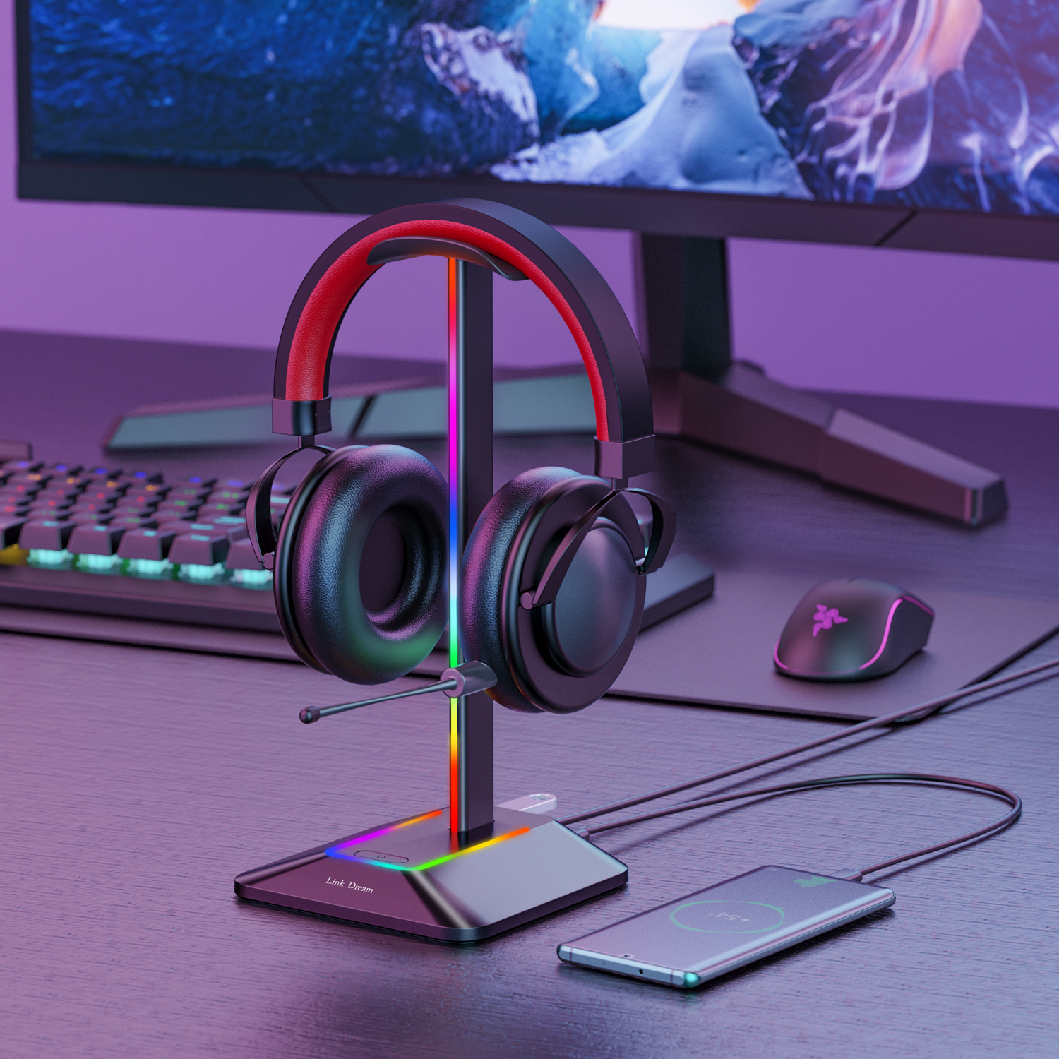 New Bee Z8 RGB Headphones Stan - Headphone Stand Desk reseña y precio