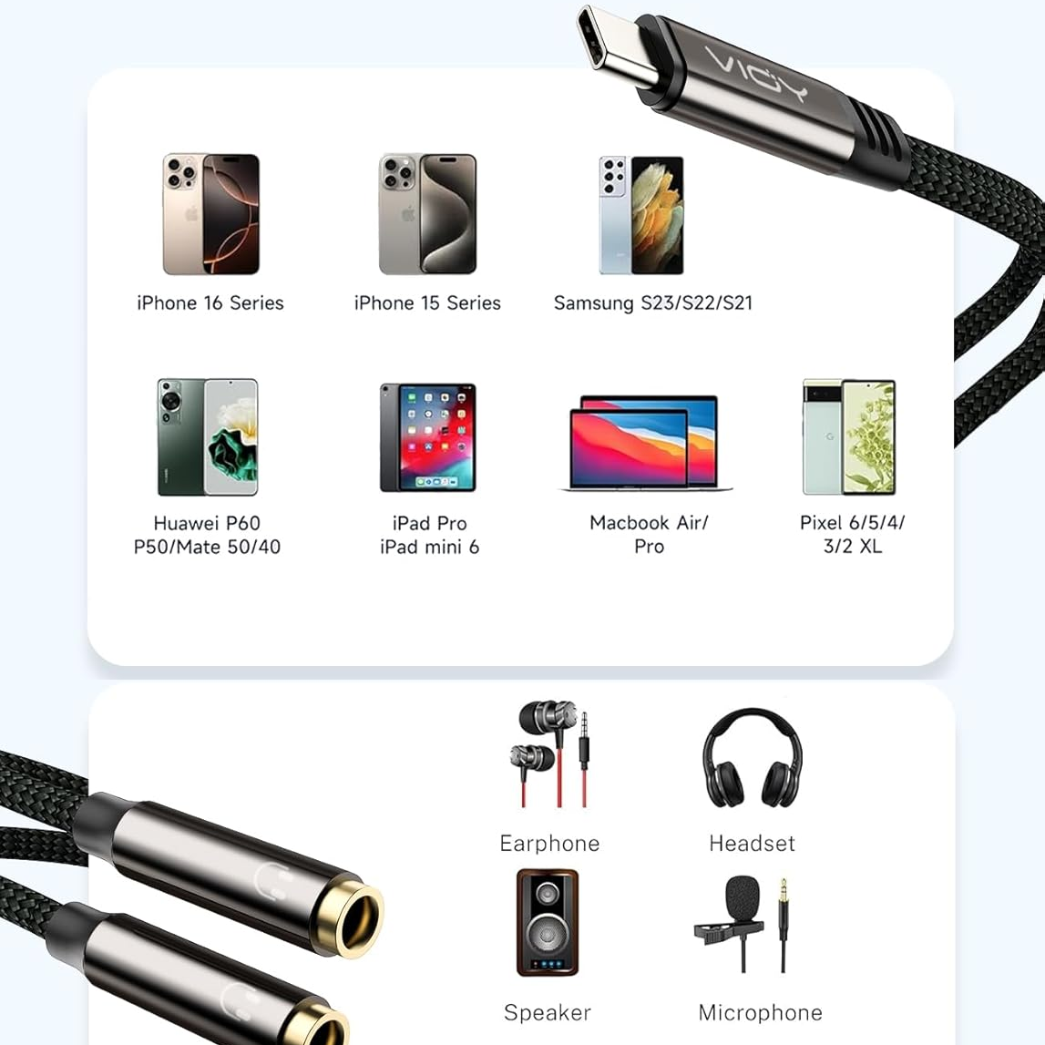USB C To Dual 3.5mm Female Hea - Audio Splitter Y reseña y precio