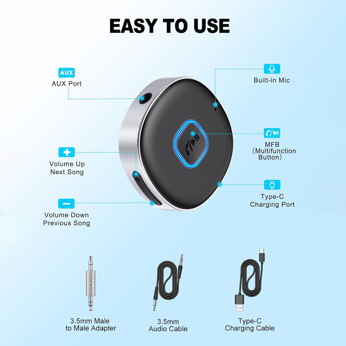 Car Bluetooth AUX Adapter, Min - Bluetooth Adapter Receiver reseña y precio