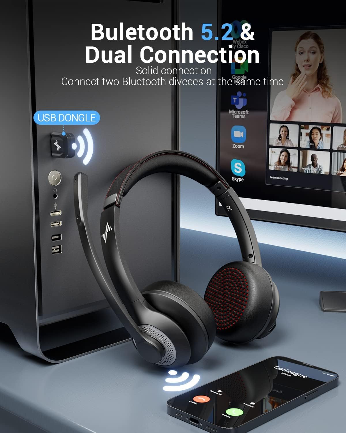 Bluetooth 5.2 Headset with Mic - Bluetooth Headset On Ear reseña y precio